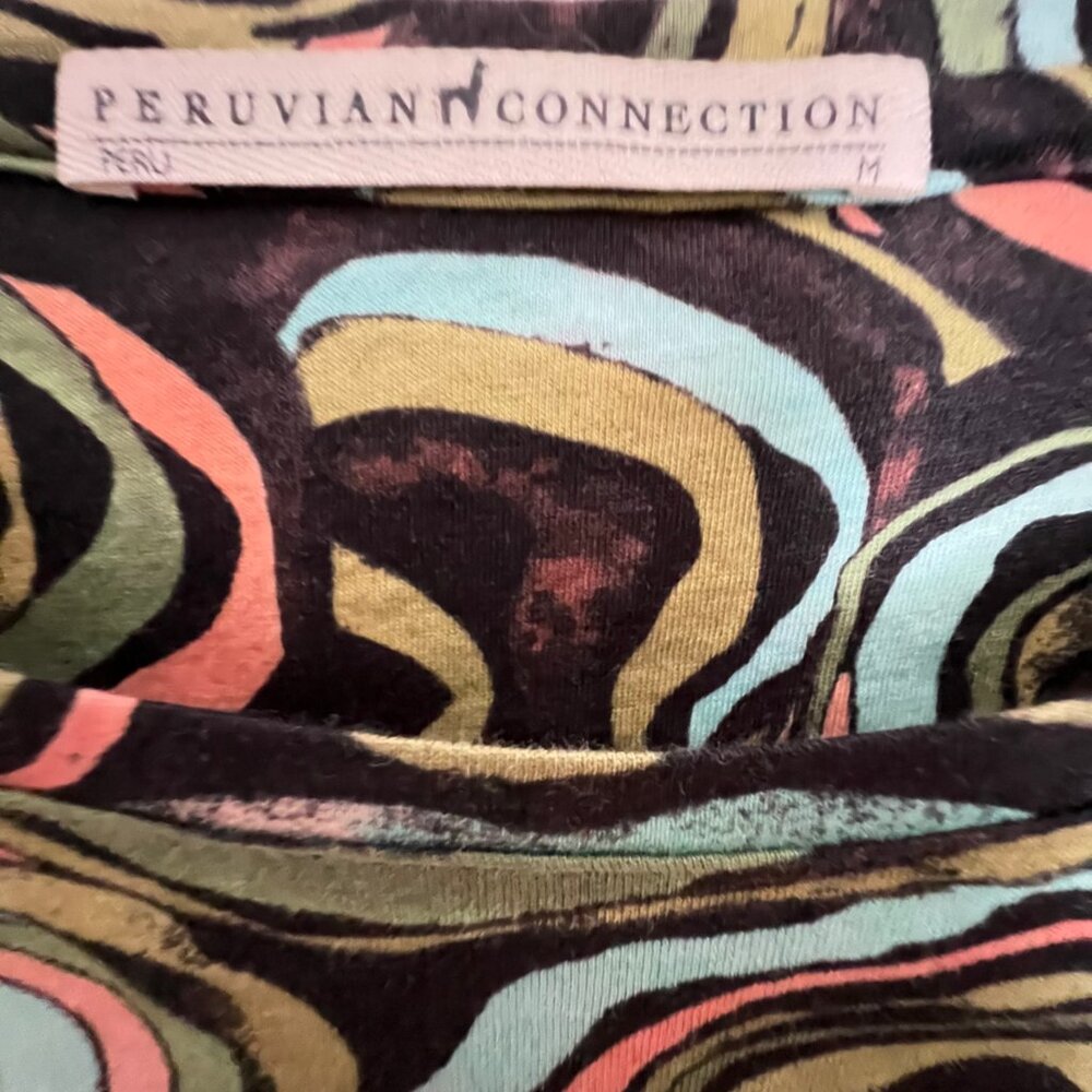 Peruvian Connection Dress Murano Green Brown Aqua Swirl Pima Cotton Ruffle - Picture 4 of 7
